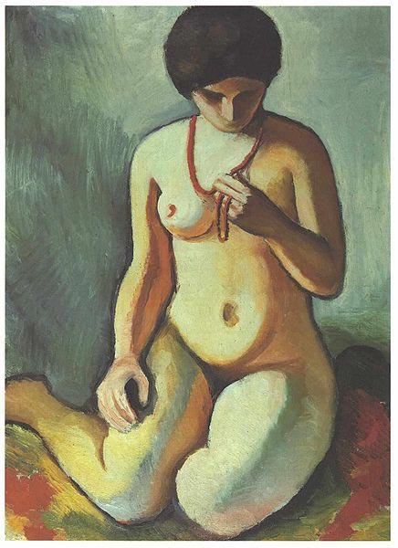 August Macke Female nude with coral necklace oil painting image